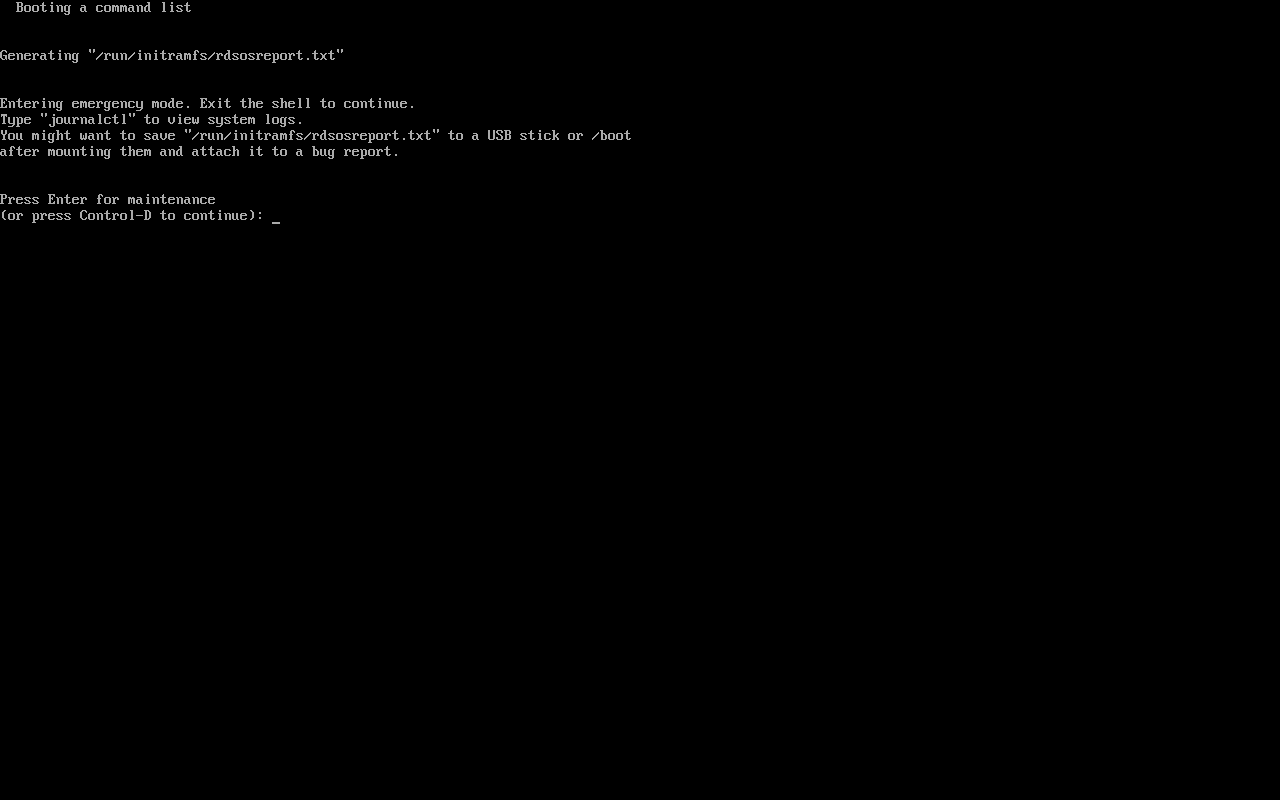 Linux booted into emergency mode