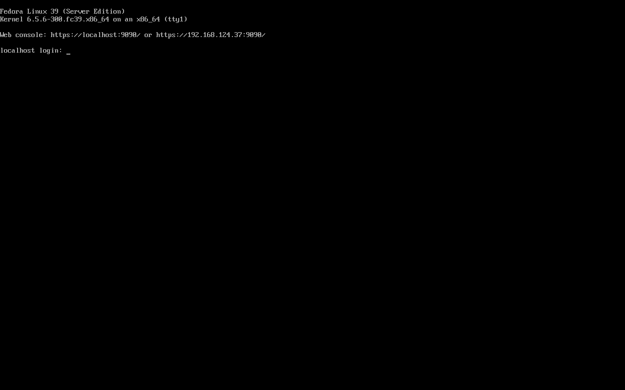first boot and web console information, ‘web console: https://localhost:9009 or https://192.168.124.81:9090’