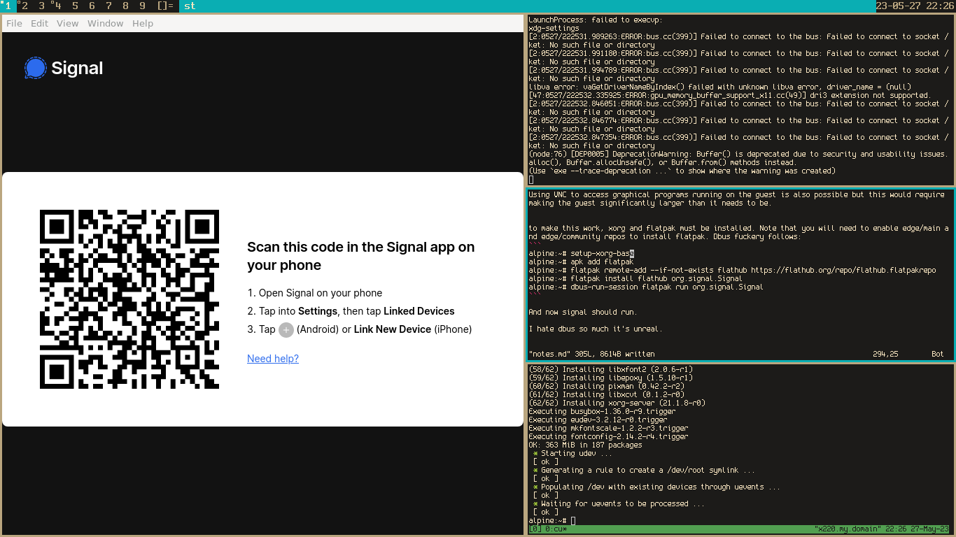 Signal on OpenBSD, running in a vm via x11 forwarding over ssh